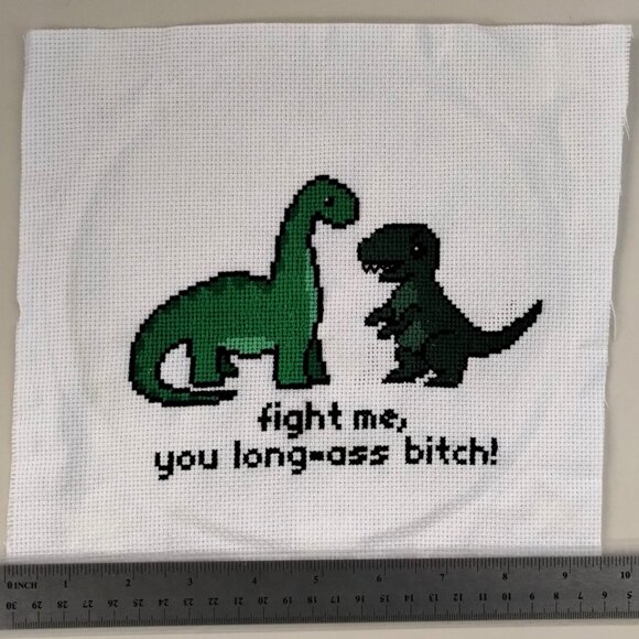 T-Rex is Spicy (Ready to Fight) / Cross Stitch / Completed, Hand Made - Picture 3 of 3